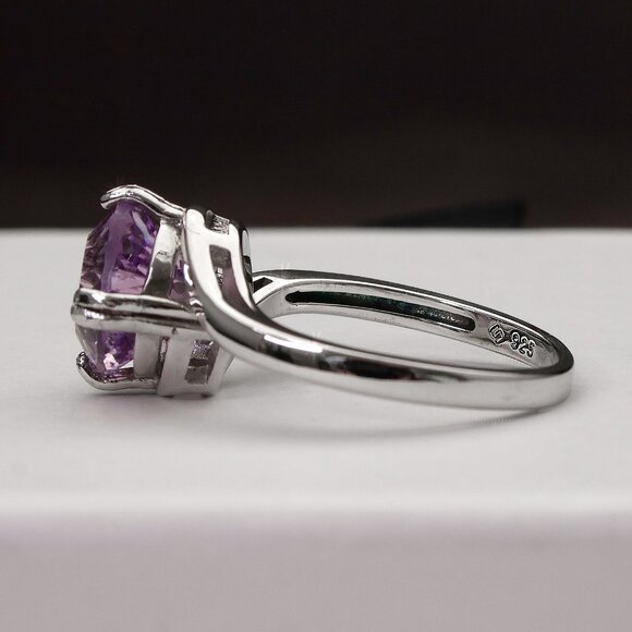Genuine Amethyst Sterling Silver Ring Size 7, Natural Faceted Amethyst Gemstone - Picture 3 of 7
